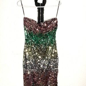 L’Astite by Amy Multi-Color Mermaid Sequence Mini Dress | M